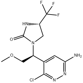 2-Imidazolidinone, 1-[(1S)-1-(6-amino-3-chloro-4-pyridazinyl)-2-methoxyethyl]-4-(trifluoromethyl)-, (4S)- Struktur