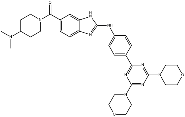 Methanone, [4-(dimethylamino)-1-piperidinyl][2-[[4-(4,6-di-4-morpholinyl-1,3,5-triazin-2-yl)phenyl]amino]-1H-benzimidazol-6-yl]-,2456295-60-4,结构式