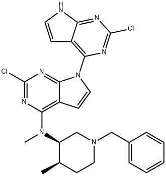 N-((3R,4R)-1-benzyl-4-methylpiperidin-3-yl)-2,2'-dichloro-N-methyl-7H-[4,7'-bipyrrolo[2,3-d]pyrimidin]-4'-amine Structure