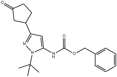 Carbamic acid, N-[1-(1,1-dimethylethyl)-3-(3-oxocyclopentyl)-1H-pyrazol-5-yl]-, phenylmethyl ester Structure
