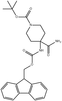 1,1-Dimethylethyl 4-(aminocarbonyl)-4-[[(9H-fluoren-9-ylmethoxy)carbonyl]amino]-1-piperidinecarboxylate 结构式