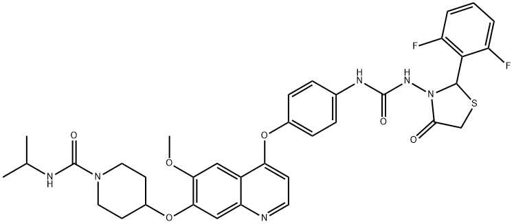 1-Piperidinecarboxamide, 4-[[4-[4-[[[[2-(2,6-difluorophenyl)-4-oxo-3-thiazolidinyl]amino]carbonyl]amino]phenoxy]-6-methoxy-7-quinolinyl]oxy]-N-(1-methylethyl)- Structure