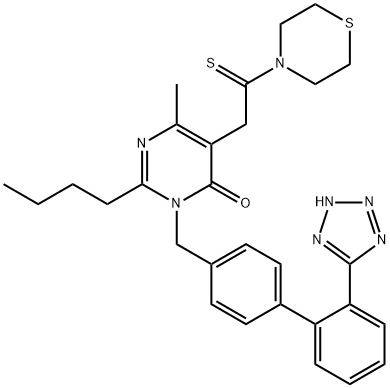4(3H)-Pyrimidinone, 2-butyl-6-methyl-3-[[2'-(2H-tetrazol-5-yl)[1,1'-biphenyl]-4-yl]methyl]-5-[2-(4-thiomorpholinyl)-2-thioxoethyl]- Structure