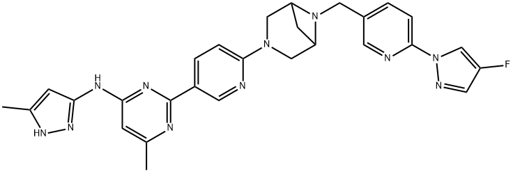 4-Pyrimidinamine, 2-[6-[6-[[6-(4-fluoro-1H-pyrazol-1-yl)-3-pyridinyl]methyl]-3,6-diazabicyclo[3.1.1]hept-3-yl]-3-pyridinyl]-6-methyl-N-(5-methyl-1H-pyrazol-3-yl)- Structure
