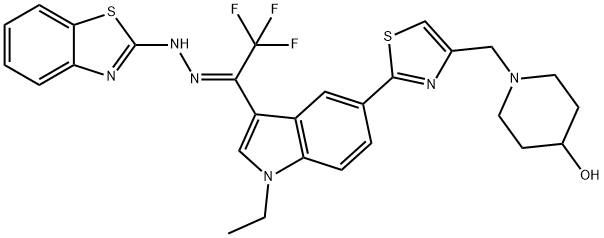 Ethanone, 1-[1-ethyl-5-[4-[(4-hydroxy-1-piperidinyl)methyl]-2-thiazolyl]-1H-indol-3-yl]-2,2,2-trifluoro-, 2-(2-benzothiazolyl)hydrazone, (1Z)-|化合物 ATX INHIBITOR 16