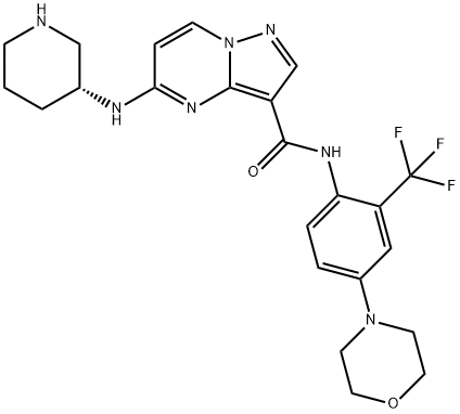 Pyrazolo[1,5-a]pyrimidine-3-carboxamide, N-[4-(4-morpholinyl)-2-(trifluoromethyl)phenyl]-5-[(3R)-3-piperidinylamino]- Structure