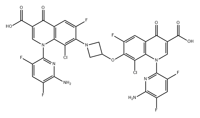 3-Quinolinecarboxylic acid, 1-(6-amino-3,5-difluoro-2-pyridinyl)-7-[[1-[1-(6-amino-3,5-difluoro-2-pyridinyl)-3-carboxy-8-chloro-6-fluoro-1,4-dihydro-4-oxo-7-quinolinyl]-3-azetidinyl]oxy]-8-chloro-6-fluoro-1,4-dihydro-4-oxo- Structure