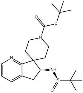 tert-Butyl (R)-6-(((R)-tert-butylsulfinyl)amino)-5,6-dihydrospiro[cyclopenta[b]pyridine-7,4'-piperidine]-1'-carboxylate Structure