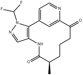 4H-11,15-Metheno-1H-pyrazolo[4,3-b][1,7]diazacyclotetradecine-5,10-dione, 1-(difluoromethyl)-6,7,8,9-tetrahydro-6-methyl-, (6R)- 结构式