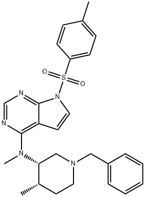 7H-Pyrrolo[2,3-d]pyrimidin-4-amine, N-methyl-N-[(3S,4S)-4-methyl-1-(phenylmethyl)-3-piperidinyl]-7-[(4-methylphenyl)sulfonyl]-, 2504210-40-4, 结构式