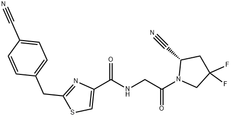 4-Thiazolecarboxamide, N-[2-[(2S)-2-cyano-4,4-difluoro-1-pyrrolidinyl]-2-oxoethyl]-2-[(4-cyanophenyl)methyl]- Structure