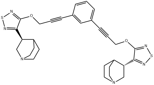 3,3′-[1,3-フェニレンビス[(2-プロピン-3,1-ジイル)オキシ]]ビス[4-(1-アザビシクロ[2.2.2]オクタン-3-イル)-1,2,5-チアジアゾール] 化学構造式
