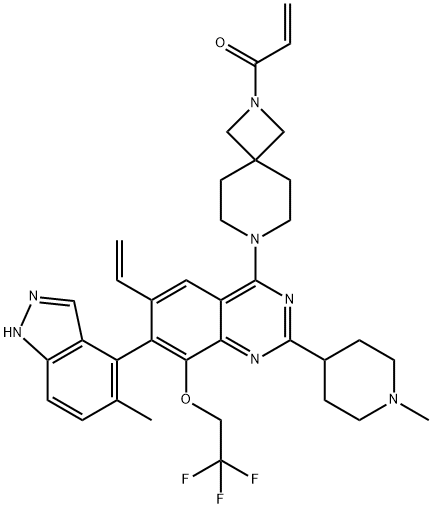 1-[7-[6-Ethenyl-7-(5-methyl-1H-indazol-4-yl)-2-(1-methyl-4-piperidinyl)-8-(2,2,2-trifluoroethoxy)-4-quinazolinyl]-2,7-diazaspiro[3.5]non-2-yl]-2-propen-1-one,2508134-76-5,结构式