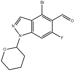 1H-Indazole-5-carboxaldehyde, 4-bromo-6-fluoro-1-(tetrahydro-2H-pyran-2-yl)- Structure