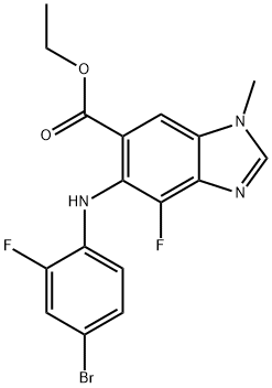 1H-Benzimidazole-6-carboxylic acid, 5-[(4-bromo-2-fluorophenyl)amino]-4-fluoro-1-methyl-, ethyl ester Struktur