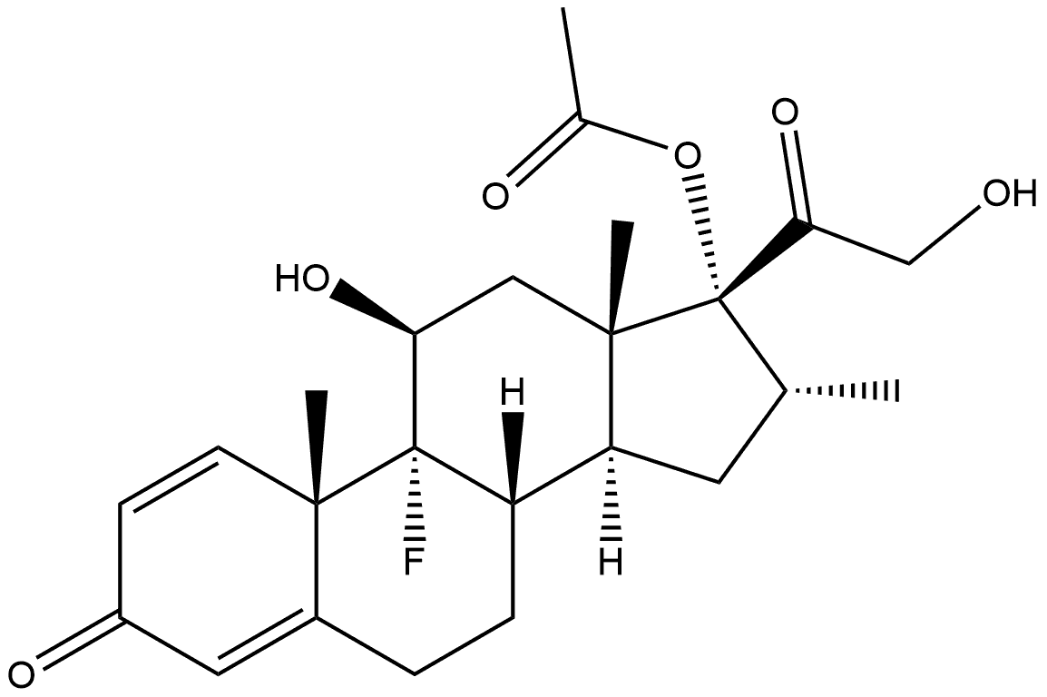 Pregna-1,4-diene-3,20-dione, 17-(acetyloxy)-9-fluoro-11,21-dihydroxy-16-methyl-, (11β,16α)- Struktur
