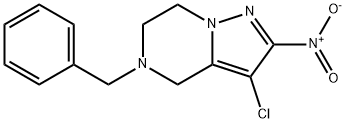 Pyrazolo[1,5-a]pyrazine, 3-chloro-4,5,6,7-tetrahydro-2-nitro-5-(phenylmethyl)- Struktur