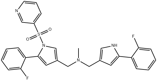 1H-Pyrrole-3-methanamine, 5-(2-fluorophenyl)-N-[[5-(2-fluorophenyl)-1H-pyrrol-3-yl]methyl]-N-methyl-1-(3-pyridinylsulfonyl)- Struktur