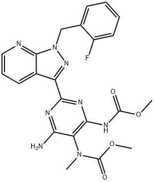 Carbamic acid, N-[4-amino-2-[1-[(2-fluorophenyl)methyl]-1H-pyrazolo[3,4-b]pyridin-3-yl]-6-[(methoxycarbonyl)amino]-5-pyrimidinyl]-N-methyl-, methyl ester Struktur