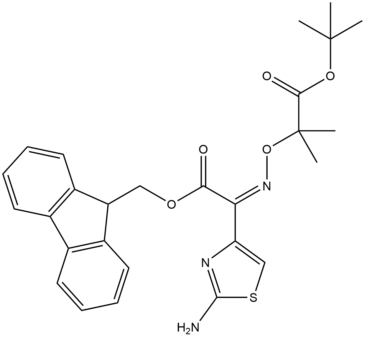 4-Thiazoleacetic acid, 2-amino-α-[[2-(1,1-dimethylethoxy)-1,1-dimethyl-2-oxoethoxy]imino]-, 9H-fluoren-9-ylmethyl ester, (αZ)- Struktur