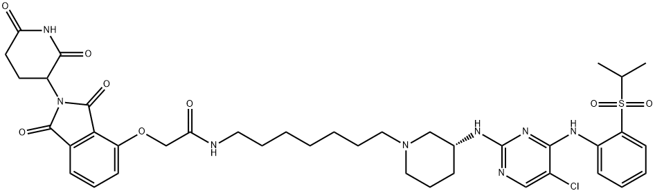 Acetamide, N-[7-[(3R)-3-[[5-chloro-4-[[2-[(1-methylethyl)sulfonyl]phenyl]amino]-2-pyrimidinyl]amino]-1-piperidinyl]heptyl]-2-[[2-(2,6-dioxo-3-piperidinyl)-2,3-dihydro-1,3-dioxo-1H-isoindol-4-yl]oxy]- Structure