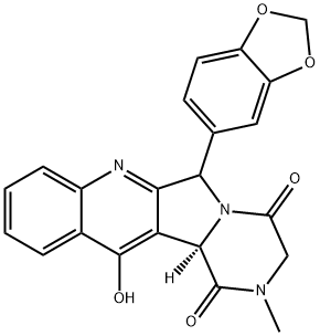 Pyrazino[1',2':1,5]pyrrolo[3,4-b]quinoline-1,4-dione, 6-(1,3-benzodioxol-5-yl)-2,3,6,12b-tetrahydro-12-hydroxy-2-methyl-, (12bR)- Struktur