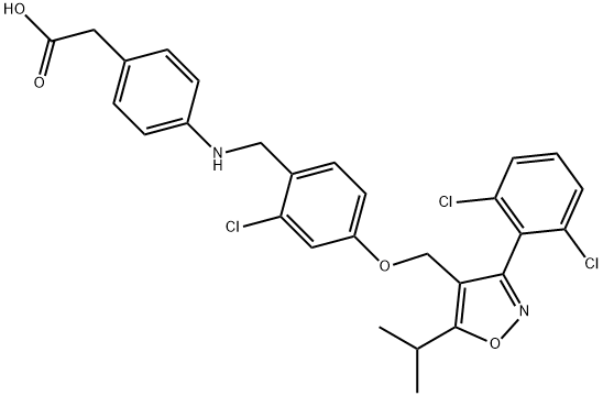 Benzeneacetic acid, 4-[[[2-chloro-4-[[3-(2,6-dichlorophenyl)-5-(1-methylethyl)-4-isoxazolyl]methoxy]phenyl]methyl]amino]- Structure