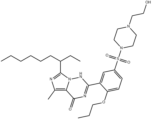 Imidazo[5,1-f][1,2,4]triazin-4(1H)-one, 7-(1-ethylheptyl)-2-[5-[[4-(2-hydroxyethyl)-1-piperazinyl]sulfonyl]-2-propoxyphenyl]-5-methyl- Struktur