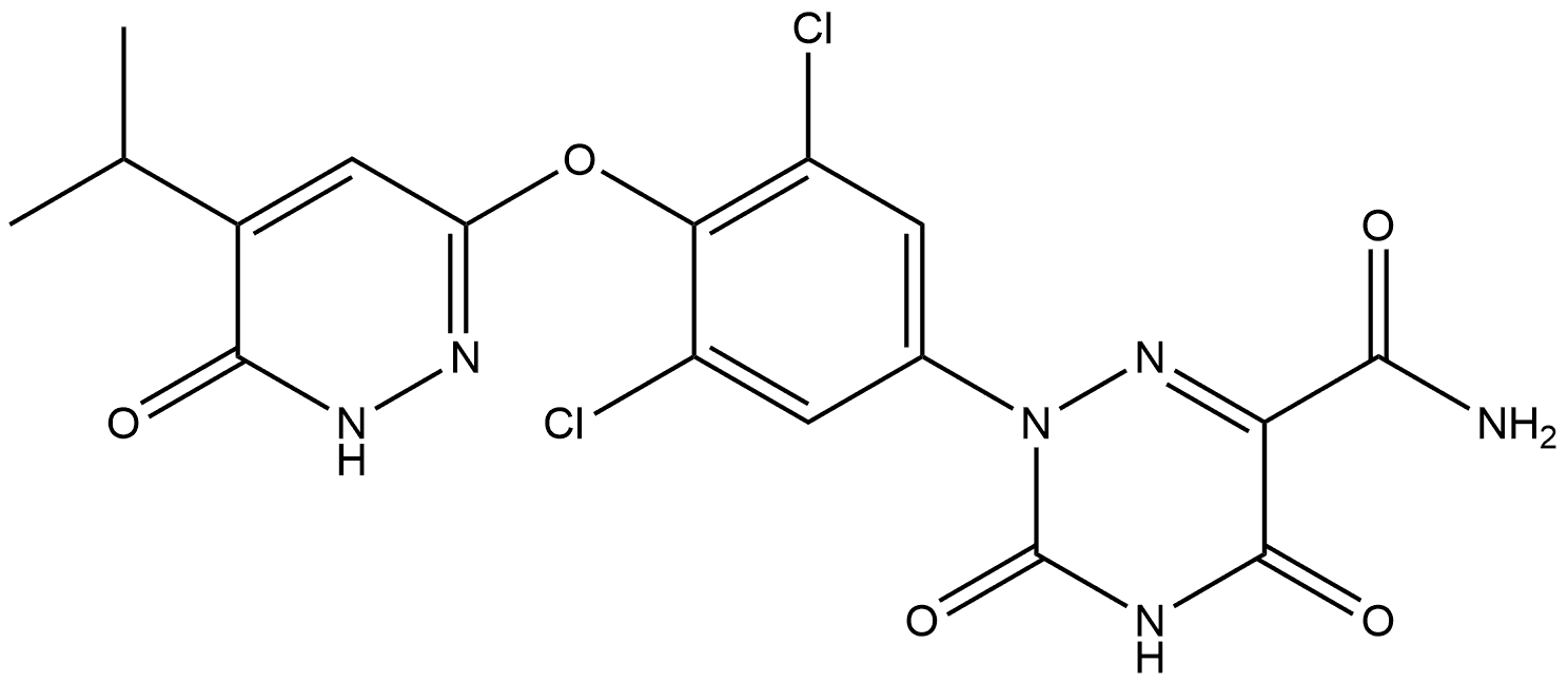 2-[3,5-Dichloro-4-[[1,6-dihydro-5-(1-methylethyl)-6-oxo-3-pyridazinyl]oxy]phenyl]-2,3,4,5-tetrahydro-3,5-dioxo-1,2,4-triazine-6-carboxamide Structure