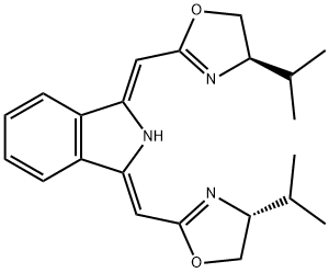 1H-Isoindole, 1,3-bis[[(4R)-4,5-dihydro-4-(1-methylethyl)-2-oxazolyl]methylene]-2,3-dihydro-, (1Z,3Z)- Struktur