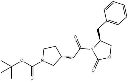 1-Pyrrolidinecarboxylic acid, 3-[2-oxo-2-[(4S)-2-oxo-4-(phenylmethyl)-3-oxazolidinyl]ethyl]-, 1,1-dimethylethyl ester, (3R)- Structure