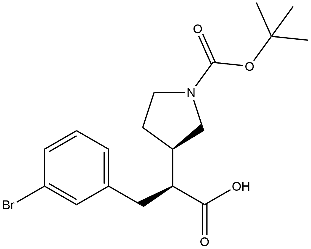 3-Pyrrolidineacetic acid, α-[(3-bromophenyl)methyl]-1-[(1,1-dimethylethoxy)carbonyl]-, (αS,3R)- Structure