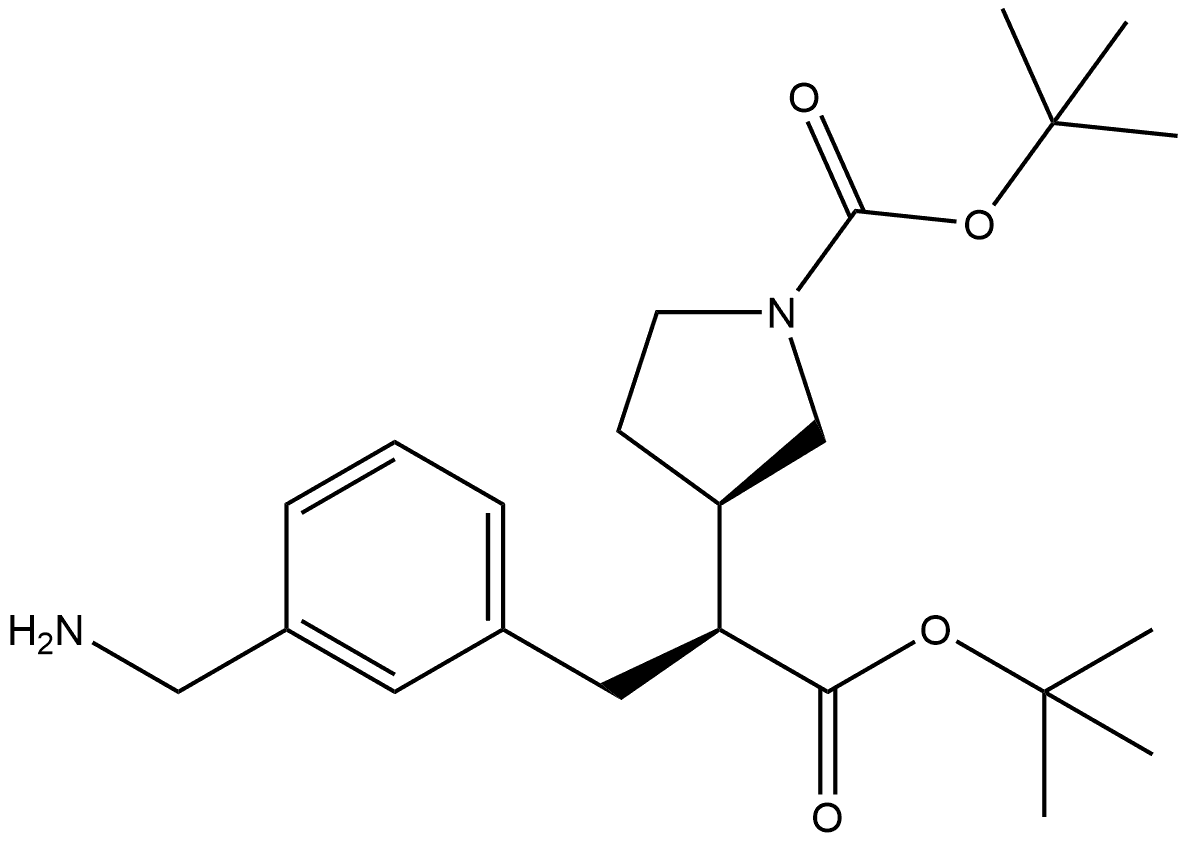 (R)-3-((S)-3-(3-(氨甲基)苯基)-1-(叔丁氧基)-1-氧代丙烷-2-基)吡咯烷-1-甲酸叔丁酯 结构式