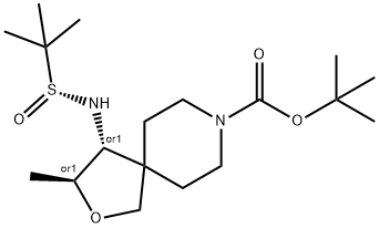 2-Oxa-8-azaspiro[4.5]decane-8-carboxylic acid, 4-[[(R)-(1,1-dimethylethyl)sulfinyl]amino]-3-methyl-, 1,1-dimethylethyl ester, (3S,4R)-rel- Structure