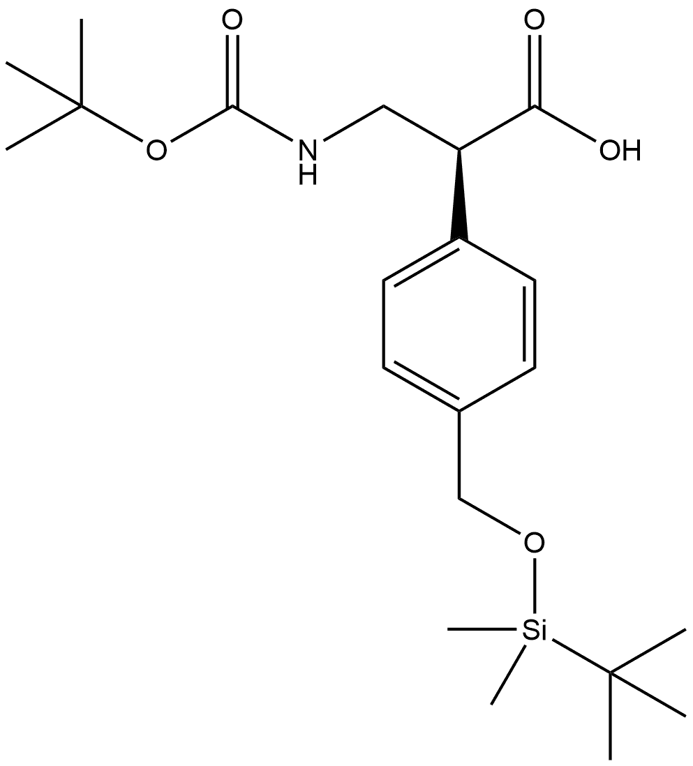 Benzeneacetic acid, α-[[[(1,1-dimethylethoxy)carbonyl]amino]methyl]-4-[[[(1,1-dimethylethyl)dimethylsilyl]oxy]methyl]-, (αS)- Structure
