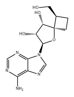 5-Oxaspiro[3.4]octane-7,8-diol, 6-(6-amino-9H-purin-9-yl)-1-(hydroxymethyl)-, (1R,4R,6R,7R,8S)- Struktur