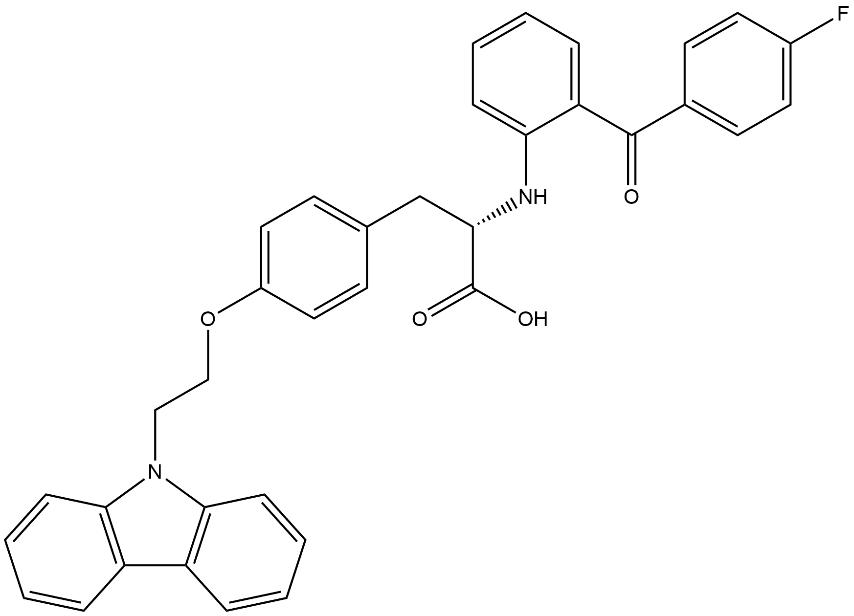 Tyrosine, O-[2-(9H-carbazol-9-yl)ethyl]-N-[2-(4-fluorobenzoyl)phenyl]-, (-)- Struktur