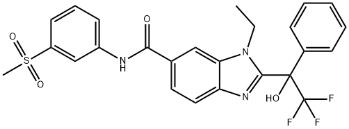 1-ethyl-N-(3-(methylsulfonyl)phenyl)-2-(2,2,2-trifluoro-1-hydroxy-1-phenylethyl)-1H-benzo[d]imidazole-6-carboxamide Struktur