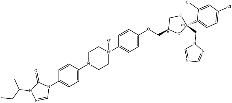 3H-1,2,4-Triazol-3-one, 4-[4-[4-[4-[[(2R,4S)-2-(2,4-dichlorophenyl)-2-(1H-1,2,4-triazol-1-ylmethyl)-1,3-dioxolan-4-yl]methoxy]phenyl]-4-oxido-1-piperazinyl]phenyl]-2,4-dihydro-2-(1-methylpropyl)-, rel- Struktur