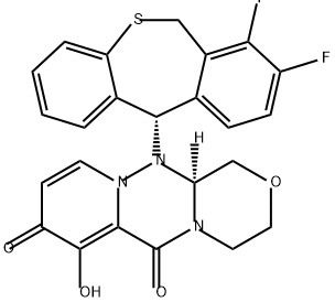 1H-[1,4]Oxazino[3,4-c]pyrido[2,1-f][1,2,4]triazine-6,8-dione, 12-[(11S)-7,8-difluoro-6,11-dihydrodibenzo[b,e]thiepin-11-yl]-3,4,12,12a-tetrahydro-7-hydroxy-, (12aS)- Struktur
