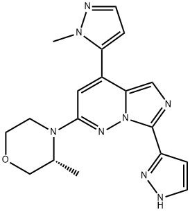 Imidazo[1,5-b]pyridazine, 2-[(3R)-3-methyl-4-morpholinyl]-4-(1-methyl-1H-pyrazol-5-yl)-7-(1H-pyrazol-3-yl)-,2574545-45-0,结构式