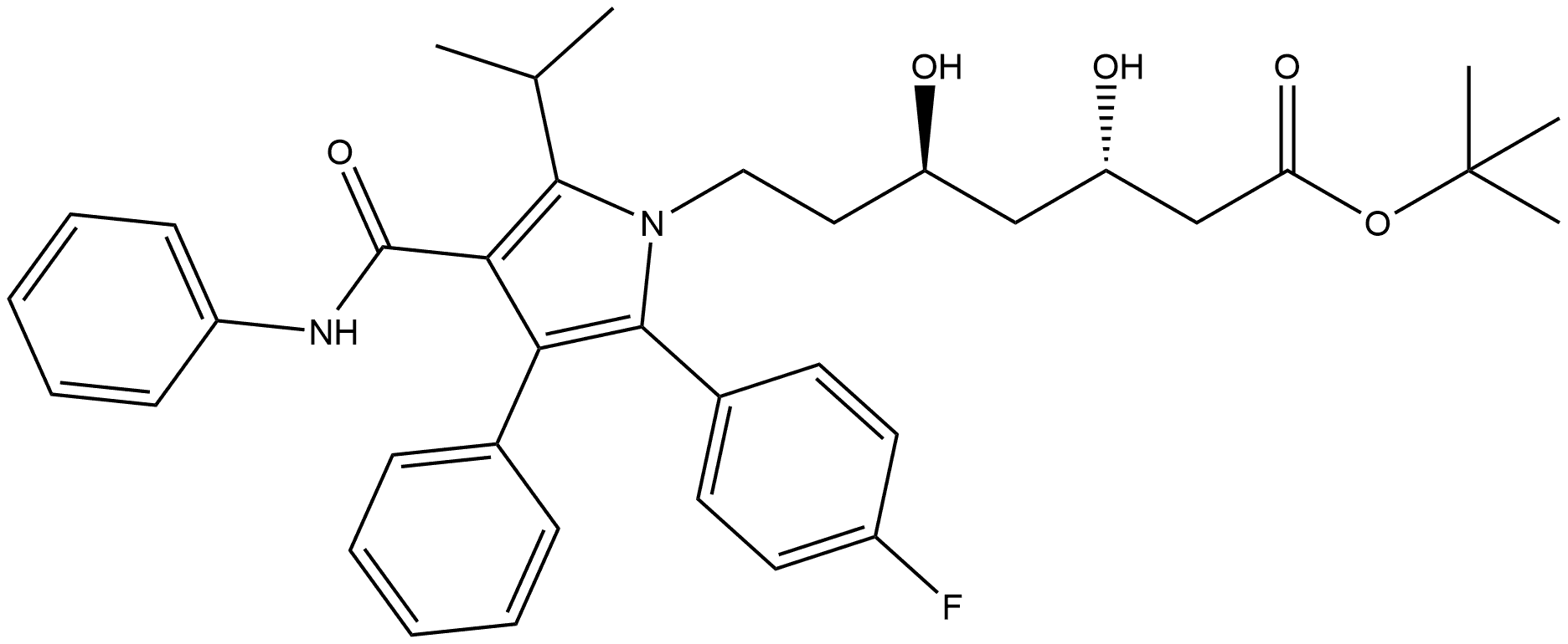 1H-Pyrrole-1-heptanoic acid, 2-(4-fluorophenyl)-β,δ-dihydroxy-5-(1-methylethyl)-3-phenyl-4-[(phenylamino)carbonyl]-, 1,1-dimethylethyl ester, (βS,δR)- Structure