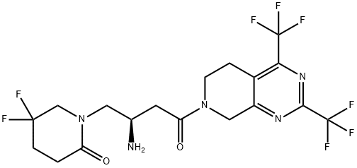 2-Piperidinone, 1-[(2R)-2-amino-4-[5,8-dihydro-2,4-bis(trifluoromethyl)pyrido[3,4-d]pyrimidin-7(6H)-yl]-4-oxobutyl]-5,5-difluoro- 结构式