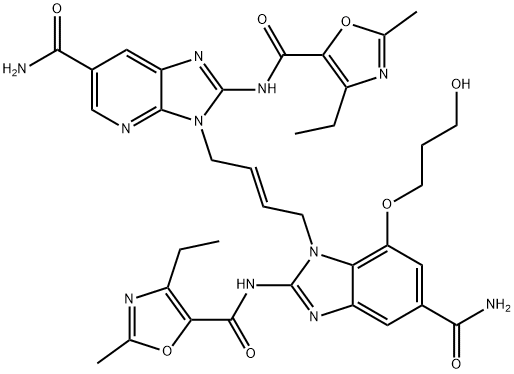 3-[(2E)-4-[5-(氨基羰基)-2-[[(4-乙基-2-甲基-5-恶唑基)羰基]氨基]-7-(3-羟基丙氧基)-1H-苯并咪唑-1-基]-2-丁烯-1-基]-2-[[(4-乙基-2-甲基-5-恶唑基)羰基]氨基]-3H-咪唑并[4,5-B]吡啶-6-甲酰胺,2591300-72-8,结构式