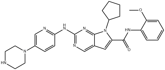 7H-Pyrrolo[2,3-d]pyrimidine-6-carboxamide, 7-cyclopentyl-N-(2-methoxyphenyl)-2-[[5-(1-piperazinyl)-2-pyridinyl]amino]- Structure