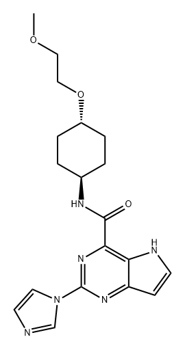 5H-Pyrrolo[3,2-d]pyrimidine-4-carboxamide, 2-(1H-imidazol-1-yl)-N-[trans-4-(2-methoxyethoxy)cyclohexyl]- Struktur