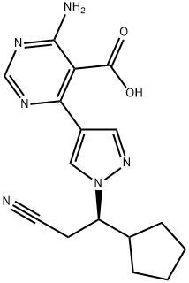 5-Pyrimidinecarboxylic acid, 4-amino-6-[1-[(1R)-2-cyano-1-cyclopentylethyl]-1H-pyrazol-4-yl]- Structure