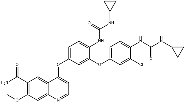 6-Quinolinecarboxamide, 4-[3-[3-chloro-4-[[(cyclopropylamino)carbonyl]amino]phenoxy]-4-[[(cyclopropylamino)carbonyl]amino]phenoxy]-7-methoxy- Structure