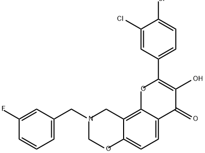 4H,8H-Pyrano[2,3-f][1,3]benzoxazin-4-one, 2-(3,4-dichlorophenyl)-9-[(3-fluorophenyl)methyl]-9,10-dihydro-3-hydroxy- Structure