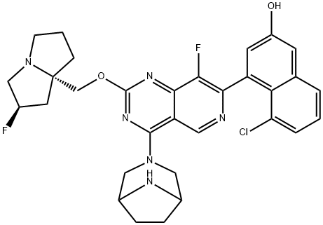 2-Naphthalenol, 5-chloro-4-[4-(3,8-diazabicyclo[3.2.1]oct-3-yl)-8-fluoro-2-[[(2R,7aS)-2-fluorotetrahydro-1H-pyrrolizin-7a(5H)-yl]methoxy]pyrido[4,3-d]pyrimidin-7-yl]- Struktur